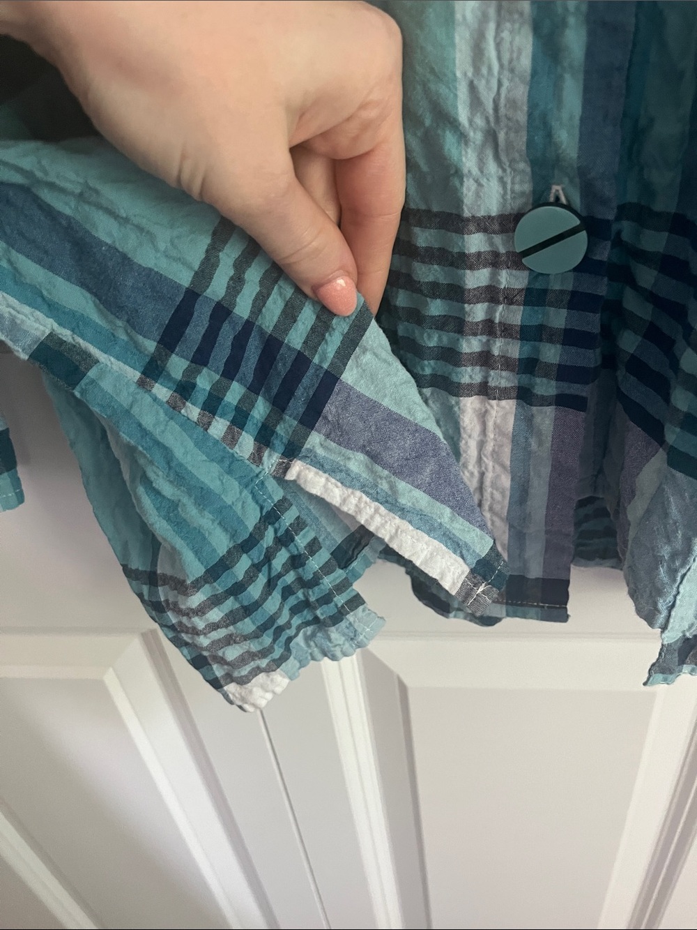 Habitat 3/4 Sleeve Mixed Print Stir it up Plaid Top, Size Medium - Picture 7 of 8